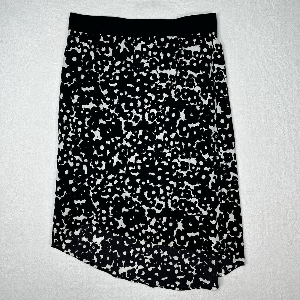 Cabi Dixon Skirt M Black White‎ Floral High Low Tulip Hem Mod Art